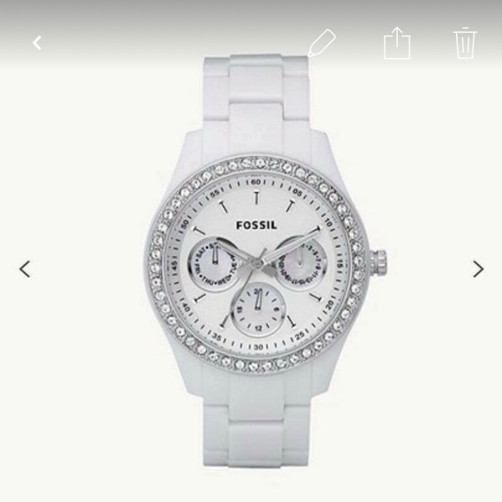 COPY - Fossil white watch,silver outline& lol rhinestone